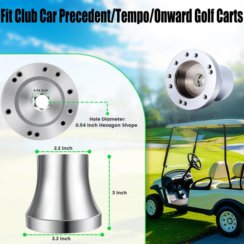 LEAPGOMAX Club Car Golf Cart Steering Wheel Adapter Fit Club Car Precedent/Tempo/Onward Golf Carts Steering Wheel Mounting Adapter Hub, Fits 5/6 Hole Golf Cart Steering Wheel (Silver) - Image 2